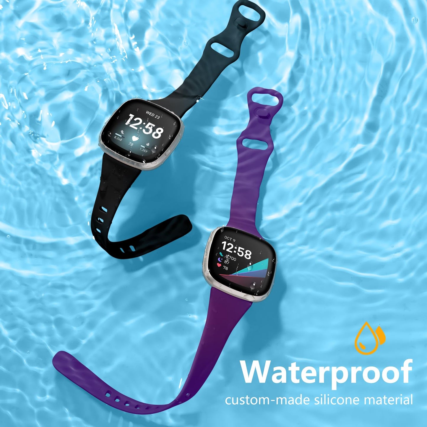 Getino Compatible with Fitbit Versa 3/ Versa 4 Bands/Sense/Sense 2 Bands Women, Sport Soft Accessories, Slim Band for Fitbit Versa 4/ Versa 3/ Sense 2/ Sense, Small Black/Plum/Bluegray/Pinegreen