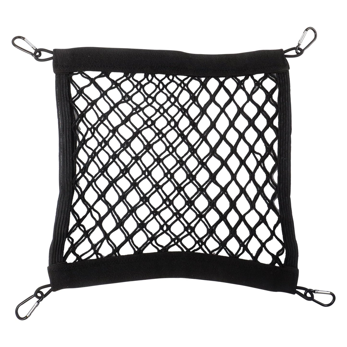 Klmnop Motorcycle Helmet Holder for Backpack as Cover and Container, Double Layer 4 Side Elastic Bands Storage Nets with 4 Carabiners for Attaching to Backpack to Carry Helmet Rainwear Water(Black)