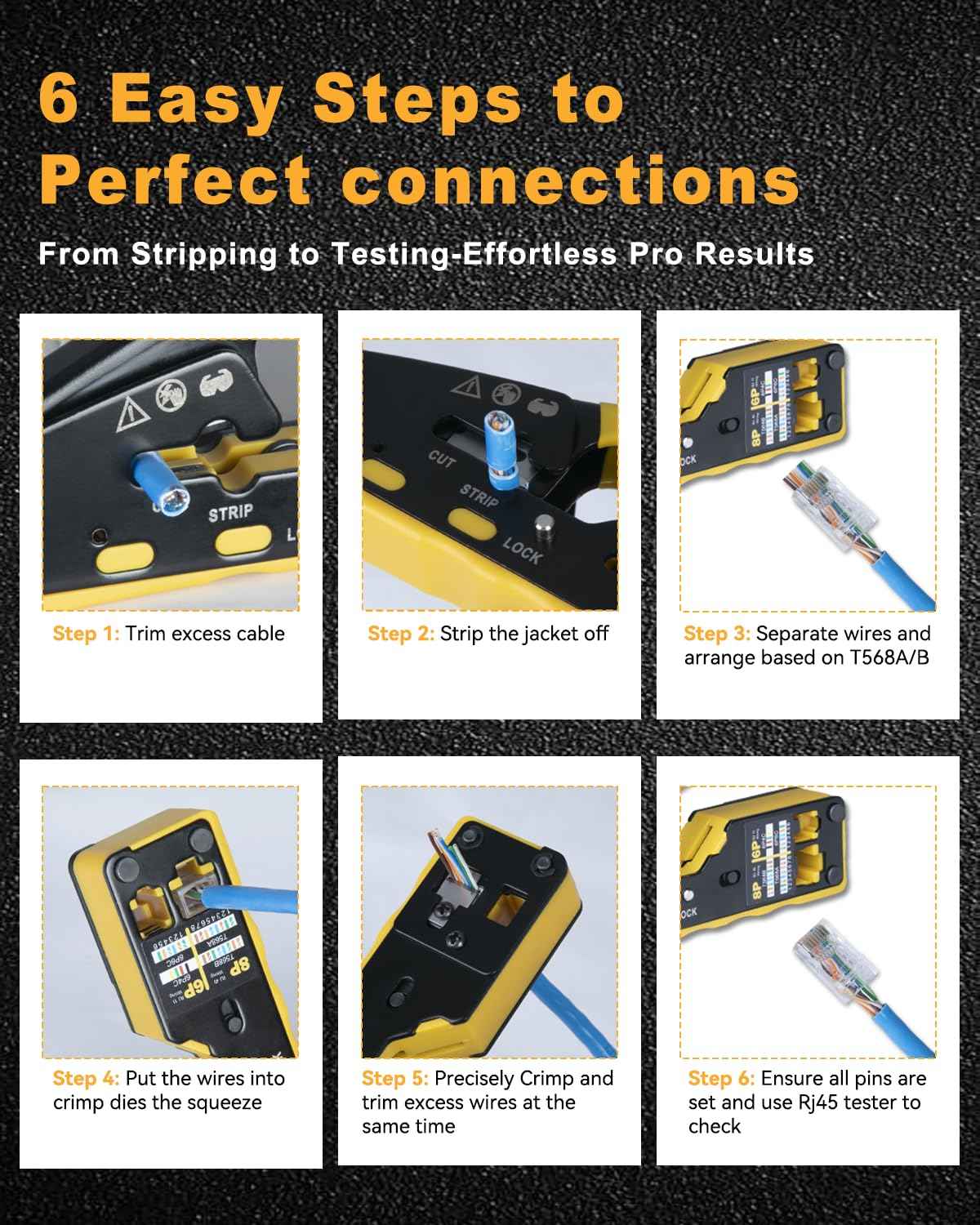 Anyongora RJ45 Crimp Tool Kit with Replaceable Blade & Wire Cutter, Pass Through Ethernet Crimper for Cat7 Cat6 Cat5, Complete Network Tool Set with Cable Tester, 30Pcs Connectors