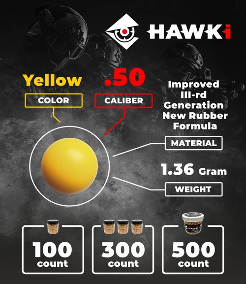 Hawki Rubber Balls - Reusable .50/.43 Cal Soft Training Balls for Paintball Guns | Less Lethal Option