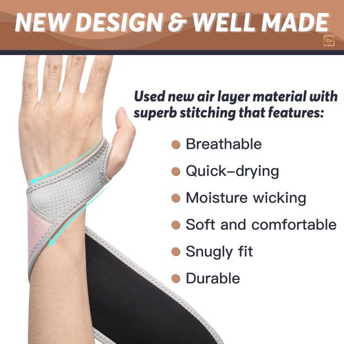 INDEEMAX Copper Carpal Tunnel Wrist Brace, 2 Pack Wrist Support Wraps for Men Women, Adjustable Compression Wrist Brace for Tendonitis, Pain Relief, Arthritis, Sports, Work, Sleeping, Both Hands, Pink