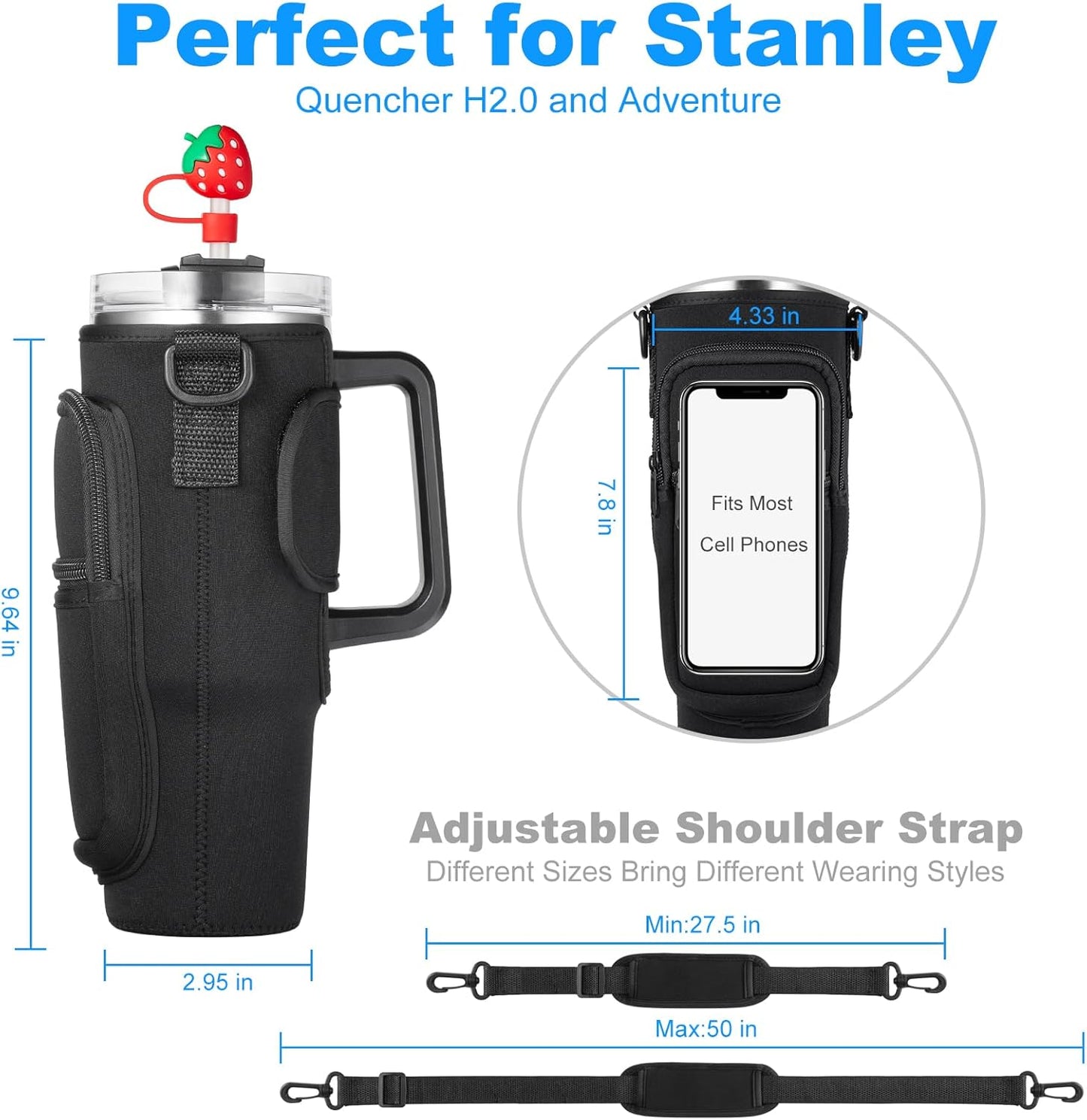 Regine Switzerland Water Bottle Carrier Bag - Neoprene Holder for Stanley Cup 40oz | Adjustable Strap & Handheld Design