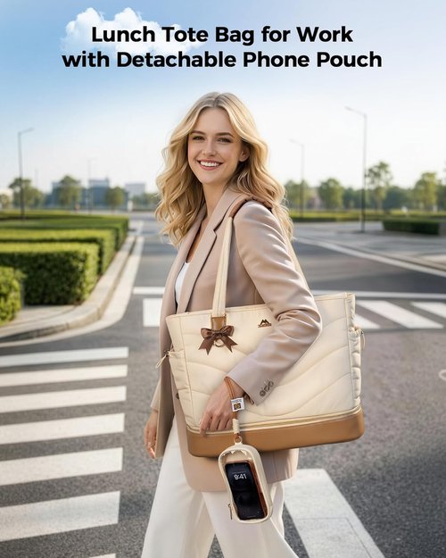 MATEIN HER Insulated Puffer Bag - Stylish Work Tote with 15.6" Laptop Compartment & RFID Pocket
