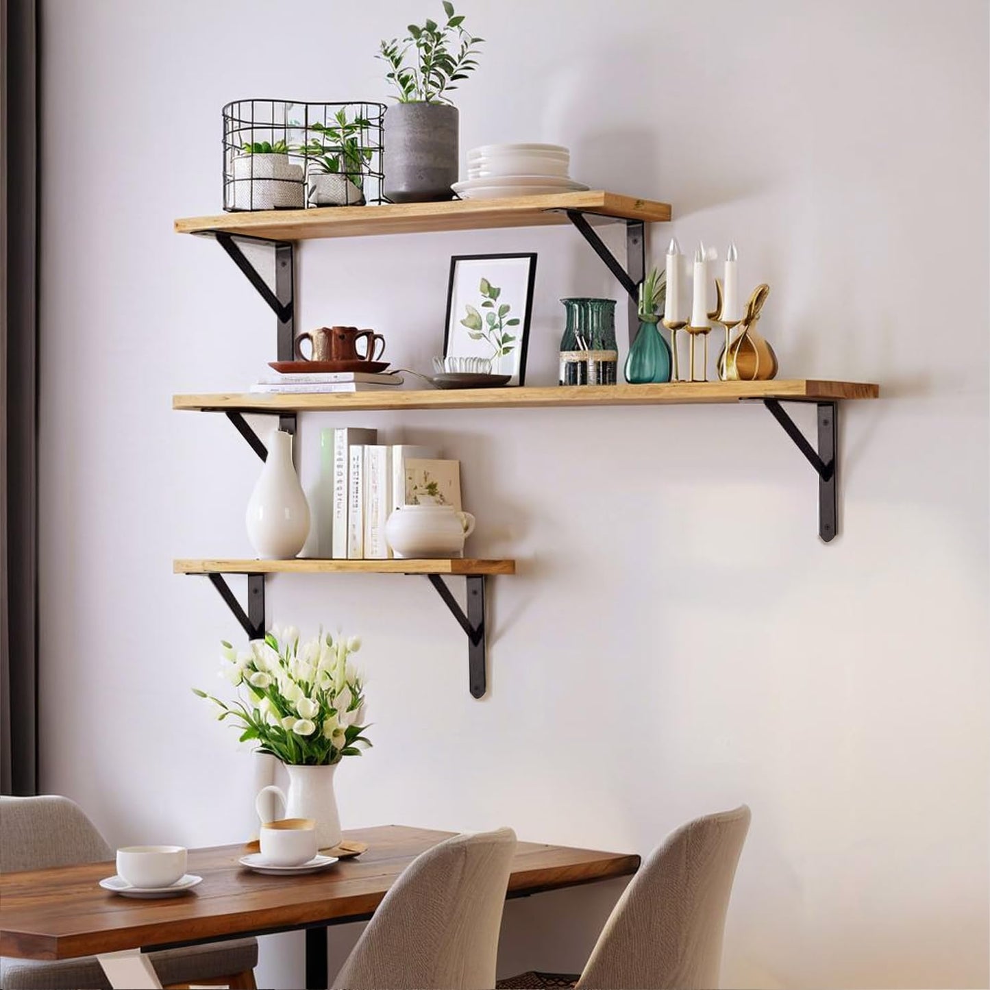 4 Pack Heavy Duty Shelf Brackets,5 in X 8 in Metal L Wall Mount Brackets for Floating Shelf,90 Degree Triangle Iron Supports for Shelves,Black