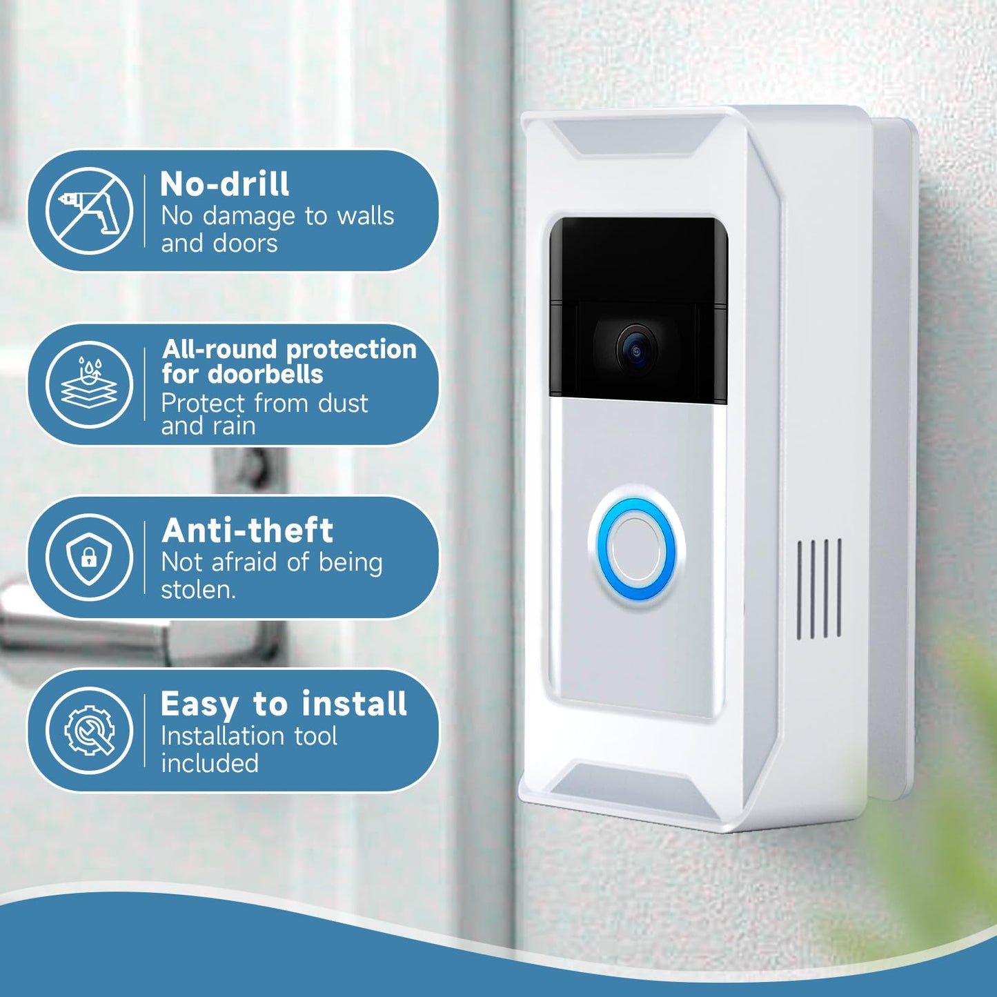 Anti-Theft Video Doorbell Mount Compatible with Ring/Blink Wireless Camera Doorbell, Adjustable Angle Doorbell Mount No-Drill Battery Doorbell Bracket for Houses, Apartments, Businesses（White