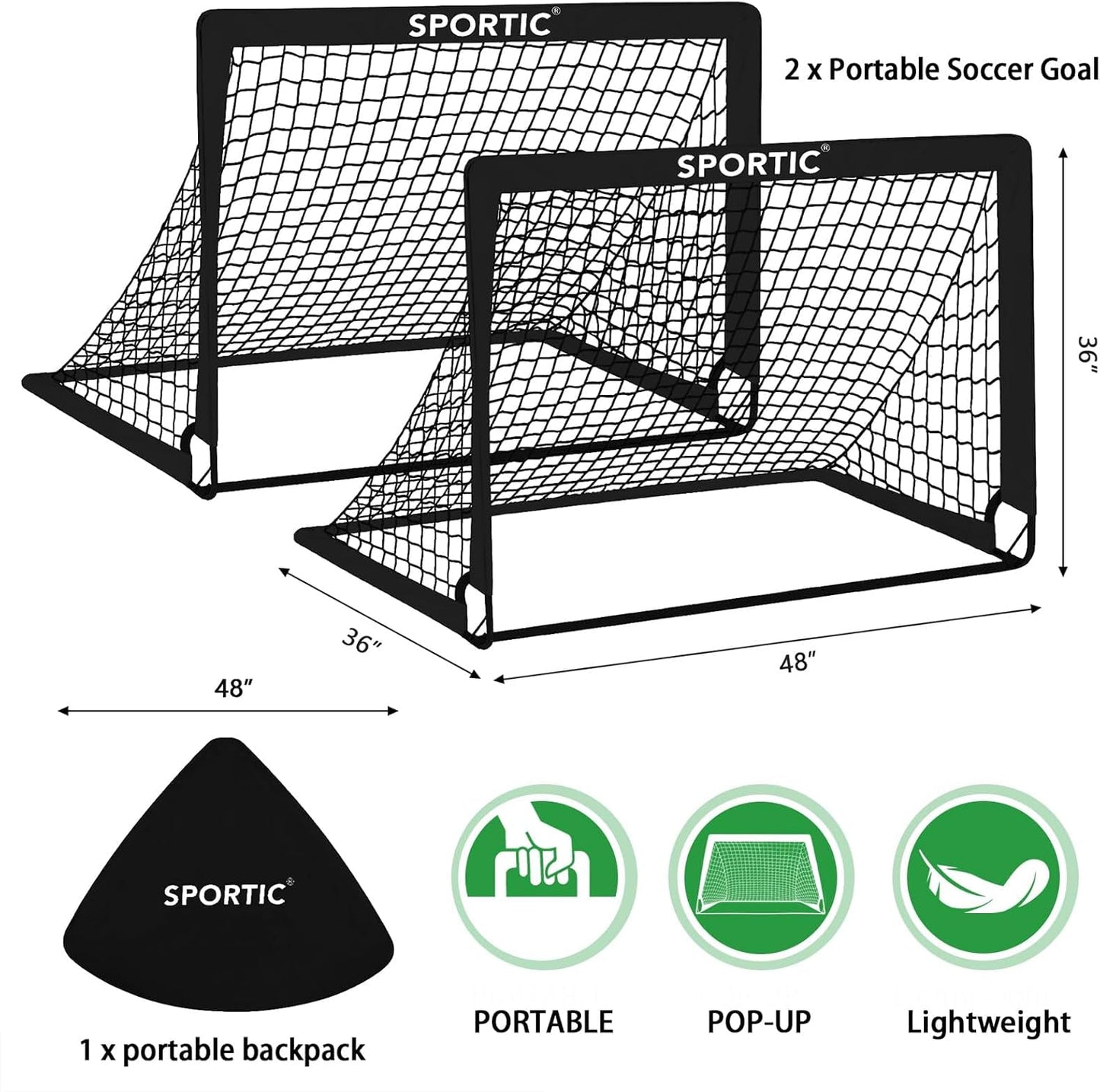 Skiennix 4' x 3' Soccer Goal Net Set - Portable Pop-Up Kids Practice Goals with Carrying Bag & Ground Pegs