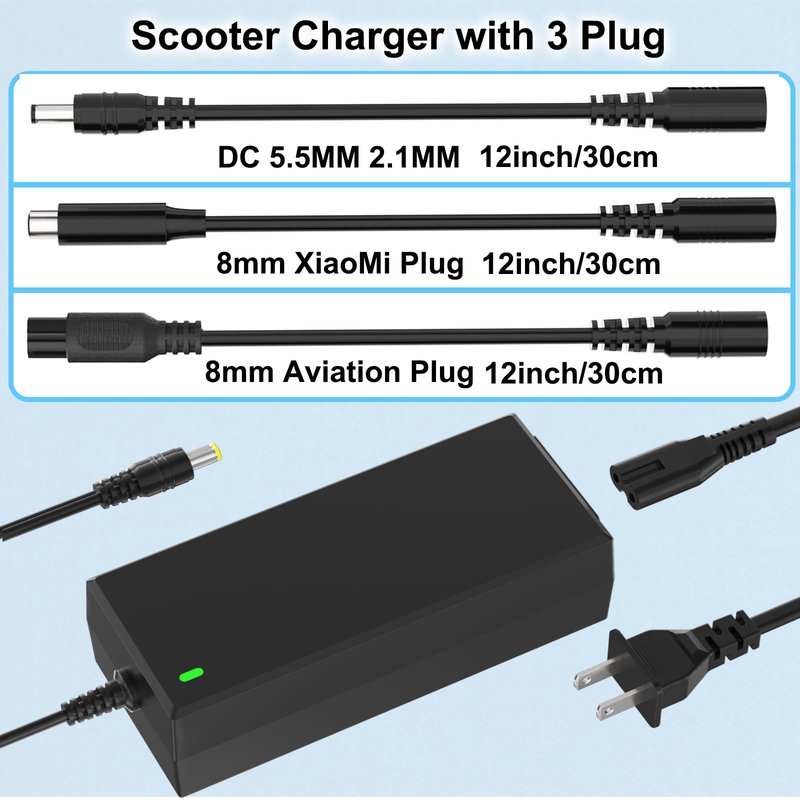 42V 2A Scooter Charger 4 in 1 Removable Connector for 36V Pocket Mod, Sports Mod Lithium Battery Compatible with GOTRAX,Ninebot,Hiboy Electric Scooter Charger