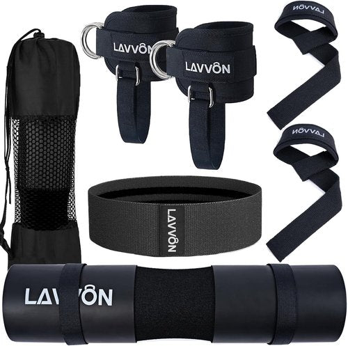 7Pcs Barbell Pad Set - Comfortable Foam Weight Lifting Cushion for Hip Thrust & Squats | Includes Ankle Straps & Resistance Bands