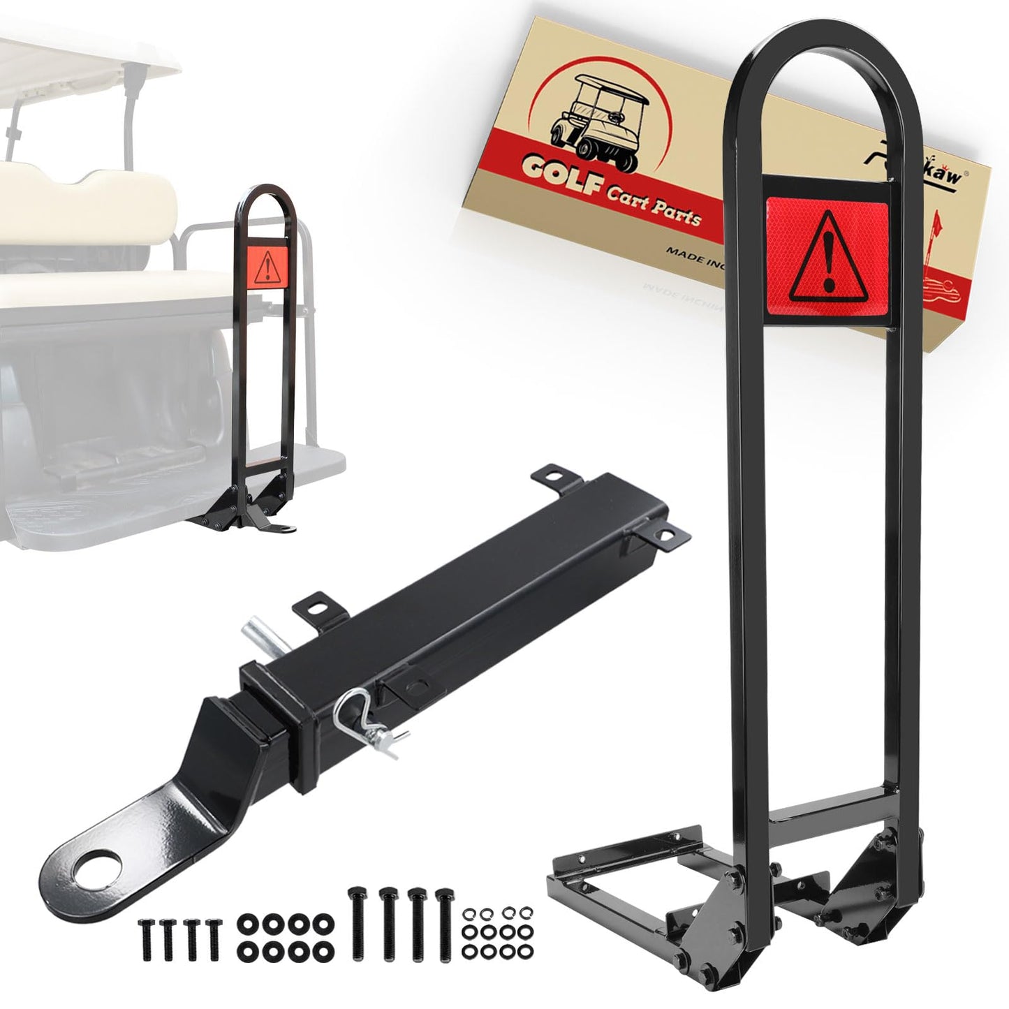 Roykaw Golf Cart Rear Seat Grab Bar & Trailer Hitch with Receiver Assembly Universal Compatible with EZGO Club Car Yamaha, Convenient to Tow and Easy to Instal