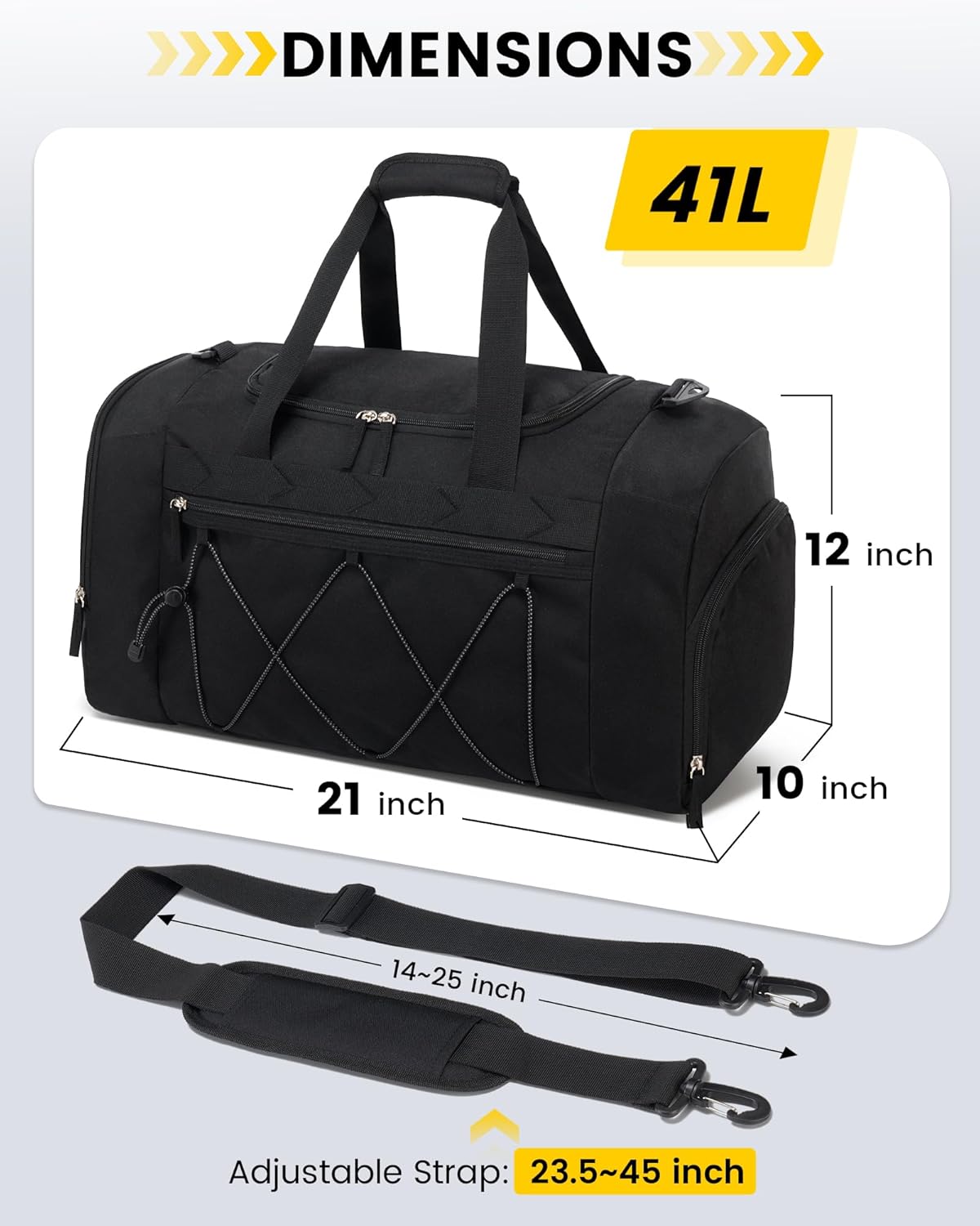 Vorspack Gym Bag for Men - 21-Inch Water-Resistant Duffle with Shoe Compartment | Black Travel Bag