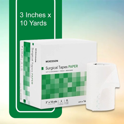 McKesson Surgical Tape, Non-Sterile, Paper, Air and Moisture Permeable, 3 in x 10 yds, 4 Count