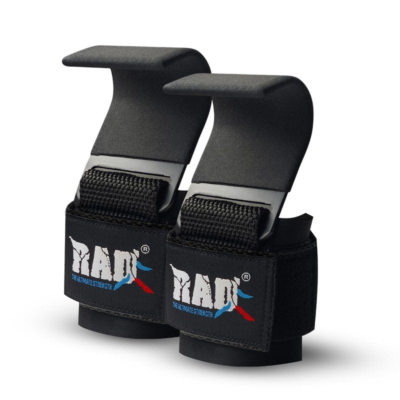 RAD Weight Lifting Hooks for Men & Women – Heavy Duty Gym Hooks with Thick Wrist Padding – Lifting Straps with Hooks for Deadlifts, Pull-Ups, Rows & Powerlifting – Black (Pair)
