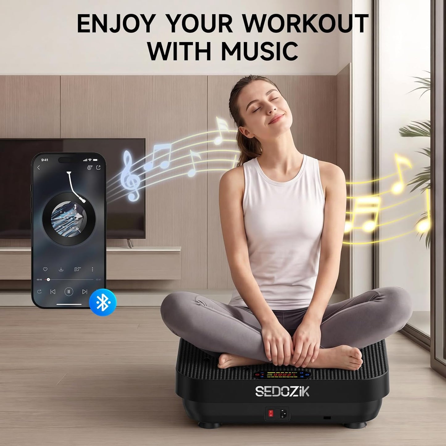 SEDOZIK Vibration Plate Exercise Machine - 450lb Capacity Whole Body Shaker Board for Weight Loss | Bluetooth, 120 Speeds, Resistance Bands