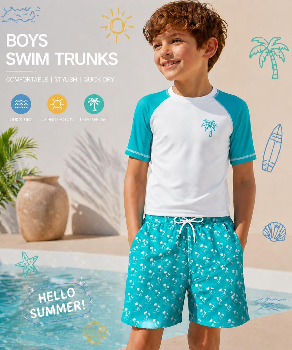 NebuKinex 2 Pack Boys Swim Trunks with Compression Liner Kids Youth Swim Shorts Quick Dry Bathing Suit Swimwear Beach Shorts 14-16