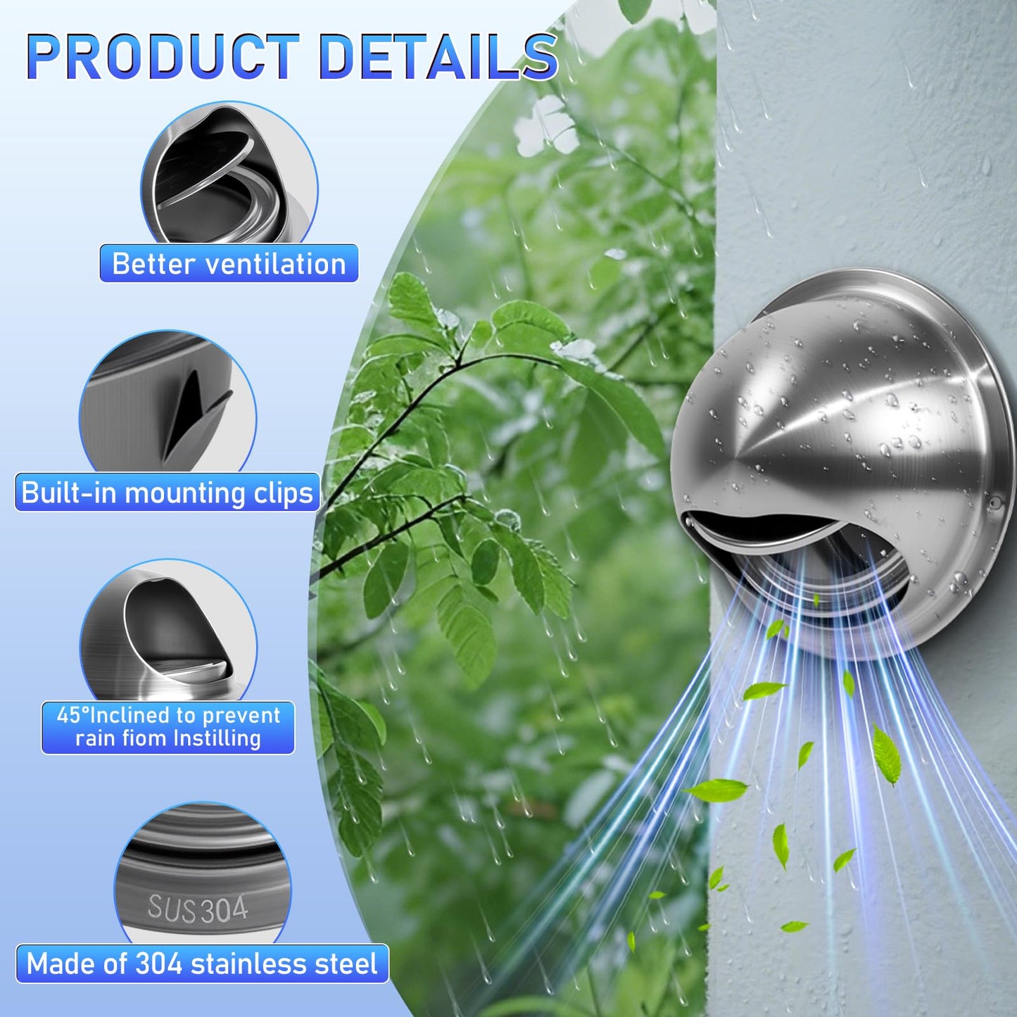 TOYIEW 4 inch Dryer Vent Cover Outside, Stainless Steel Round Wall Vent Cover, Dryer Exhaust Vent for BathRoom, Office, Home, Air, Hvac System