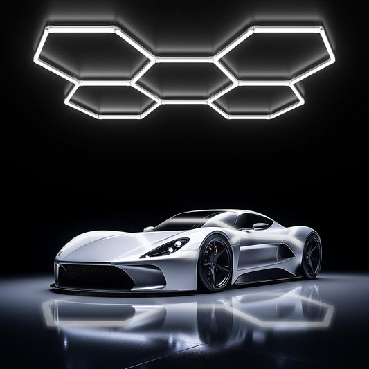 Gneng Hexagon Garage Lights, Ultra Bright LED 6500K 156W 17280LM; Hex Light for Garage Lights Ceiling Led, Barber, Workshop, Basement,Gym (5 Grids Hexagon Light)