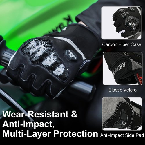Masontex M30 Motorcycle Gloves - Breathable Carbon Fiber Riding Gloves with Knuckle Protection | Lightweight Touchscreen Design