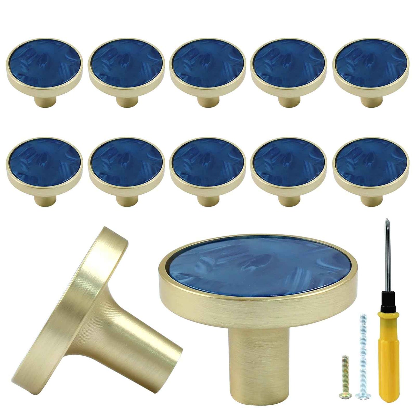 Bonsicoky 12 Pcs Gold Knobs for Dresser Drawers, Round Dresser Cabinet Knobs Pulls for Kitchen Cabinet Cupboard Door Furniture Decorative, Navy Blue