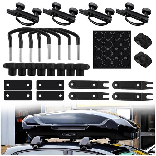 4PCS U-Bolt Roof Rack Mounting Brackets,Durable Roof Rack Clamps Kit with Straps & Nuts Provide Firm Fixation for Roofs Box,Professional Car Accessories Roofs Racks Brackets