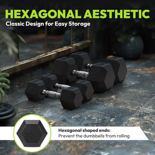 HANDBODE Hex Dumbbell Set - Rubber Encased Weights for Strength Training | 2.5-65 lb Set of 2