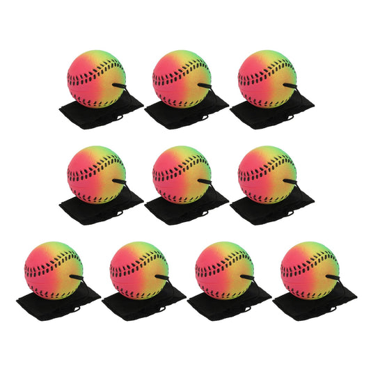PATIKIL 2.5 Inch Sports Wrist Ball, 10Pcs Baseball Rubber Rebound Wristband Wrist Return Ball Sport on A String for Exercise Play, Mixed Colors