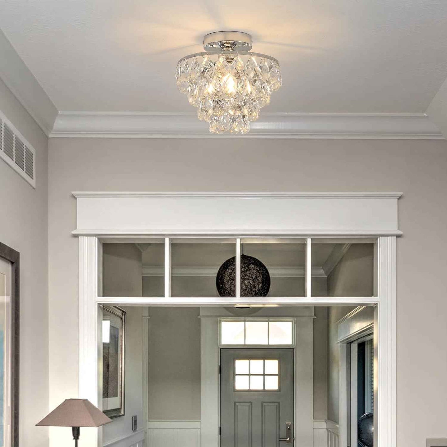 Gold Crystal Mini Chandelier - Modern Flush Mount Ceiling Light for Hallway & Bedroom