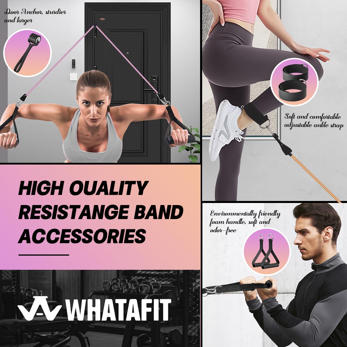WHATAFIT Resistance Bands, Exercise Bands，Resistance Bands for Working Out, Work Out Bands with Handles for Men and Women Fitness, Strength Training Home Gym Equipment Morandi-01