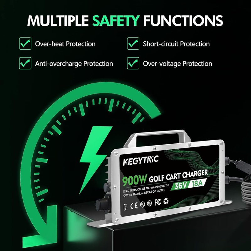 36 Volt Golf Cart Battery Charger, 18 AMP 36 Volt Golf Cart Charger for EZGO TXT with D Style Plug, 900W 36V EZGO Charger, 20% Faster & Safer for Lead Acid Battery, Auto Power-Off & IP67 Waterproof