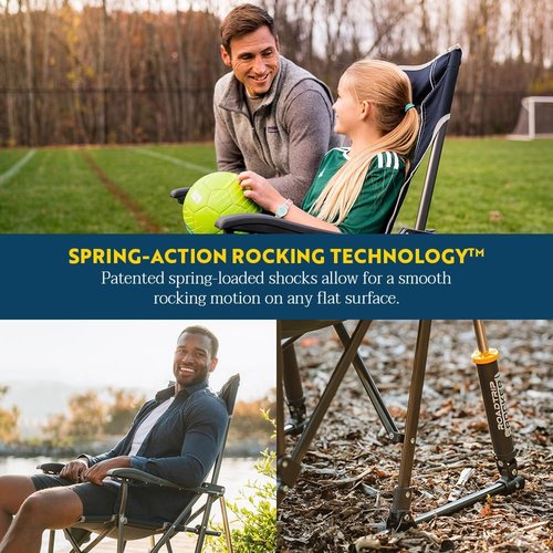 GCI Outdoor RoadTrip Rocker Camping Chair - Portable Folding Rocking Chair with Drink Holder & Durable Armrests - Indigo Blue