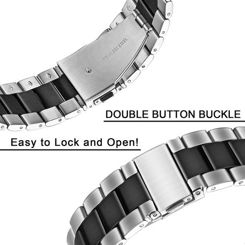 Compatible for Anyloop ALW10 Bands, 22mm Quick Release Stainless Steel Metal Replacement Straps Compatible for Anyloop ALW10, VPSTAY Watch Ultra, Lovouse R68, HALOBOOM G104 Smartwatch (Silver-Black, 22mm size band)
