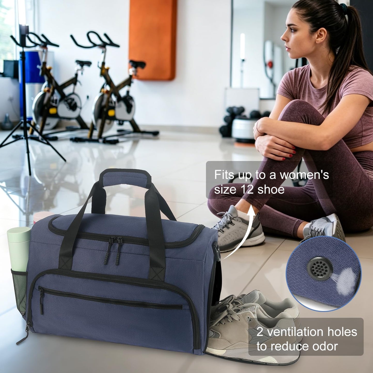 Gym Bag for Men Women, Sports Duffle Bag with Wet Pocket & Shoes Compartment, Water Resistant Overnight Weekender Bag Duffel Bag - Blue