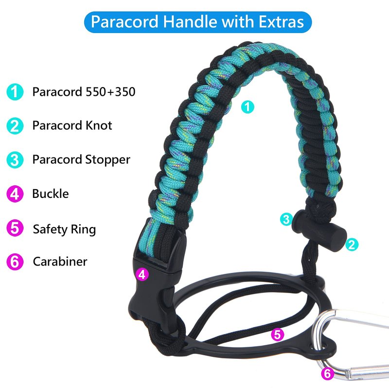 Wongeto Paracord Handle with Adjustable Shoulder Strap Compatible with Hydro Flask Wide Mouth Water Bottles 12oz, 18oz, 24oz, 32oz and 40oz - for Walking,Camping,Gym,School (Mint Green)
