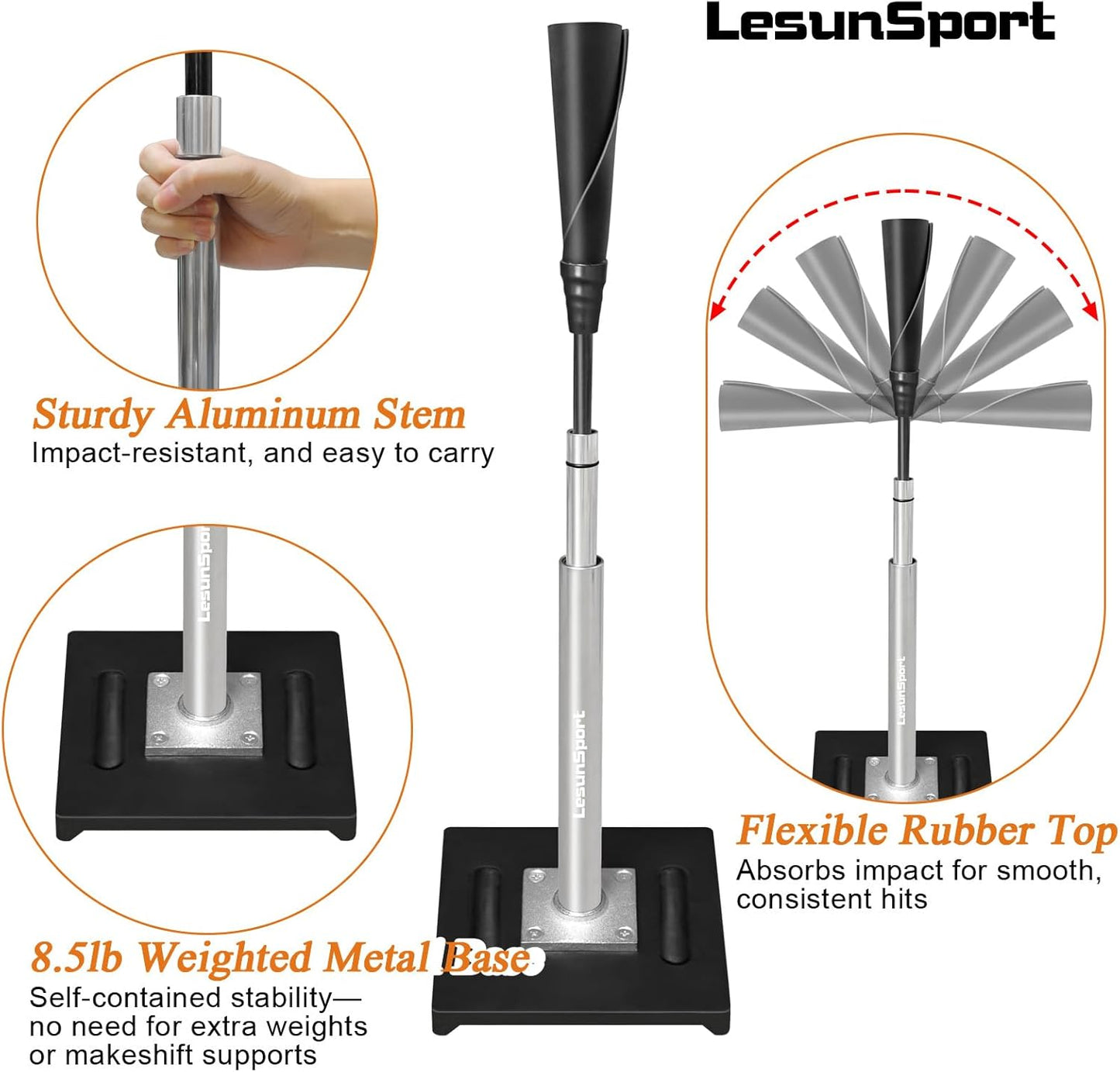 Skiennix Portable Baseball Batting Tee - Adjustable 24-46 Inches, Heavy-Duty Metal Base for Easy Assembly