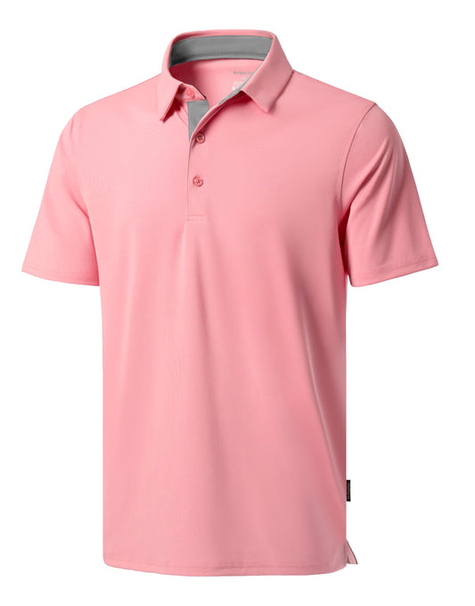 Men's Golf Polo Shirts Dry Fit Short Sleeve Shirt, Pink, M