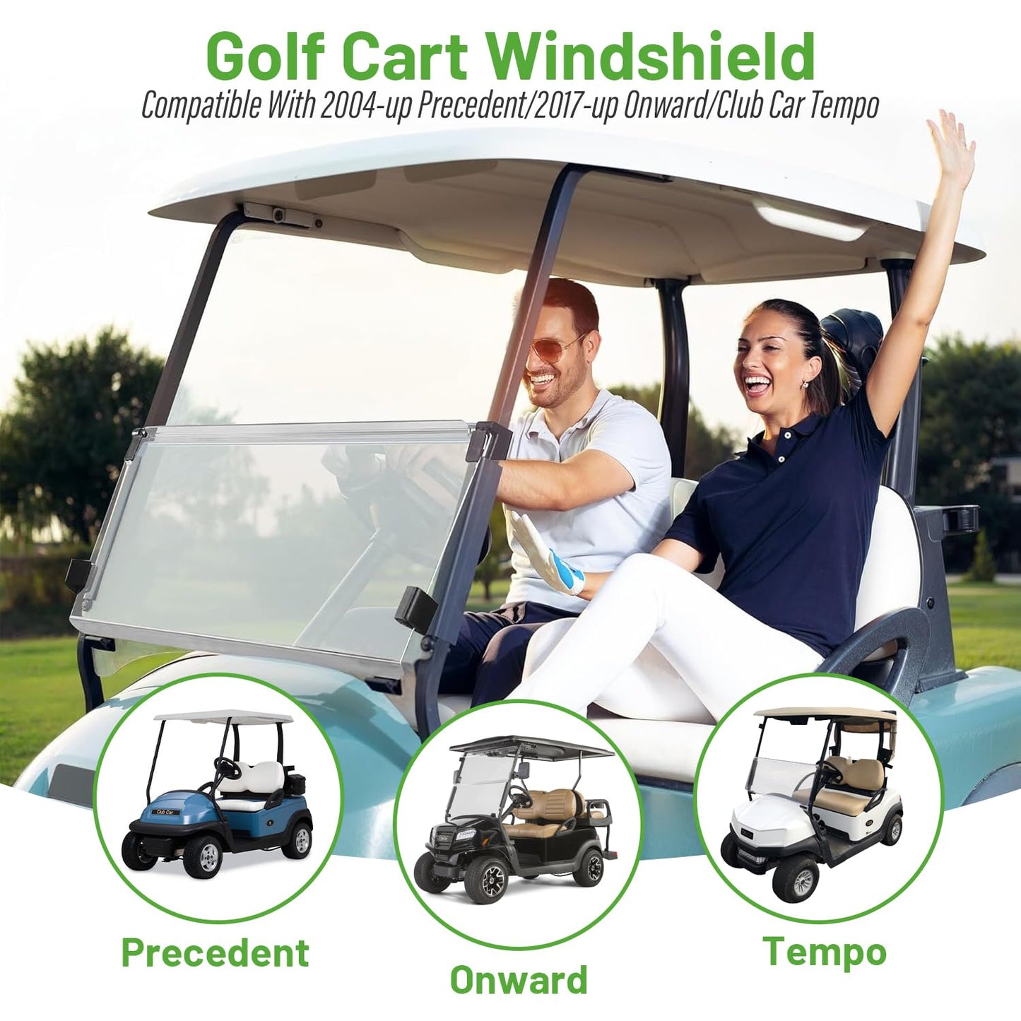 10L0L Foldable Golf Cart Windshield for Club Car Precedent 2004-Up, Tempo & Onward 2017-Up Models, UV-Proof & Impact Resistant, Lightweight Golf Cart Windshield, 37.5" W X 33.6" H-Clear