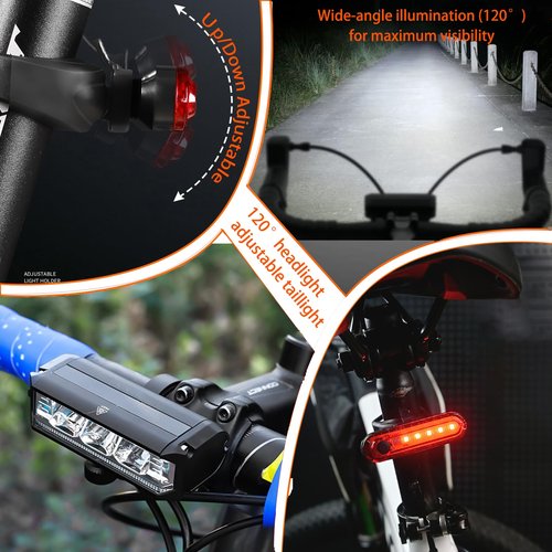 Bike Light Set for Night Riding,Bright Rechargeable Bicycle Headlight Set High Beam Low Beam,USB LED Bicycle Light,Waterproof Bike Headlight and Taillight for Adult Kid Mountain