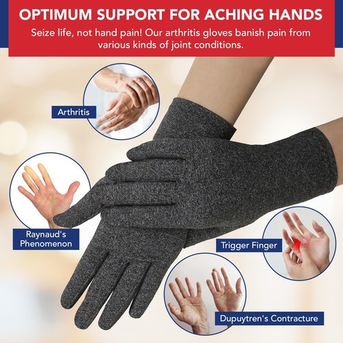 Doctor Developed Arthritis Gloves, Full Finger Compression Gloves for Raynauds, Compression Gloves for Arthritis for Women & Men With Doctor Handbook (full-length, M, Grey)