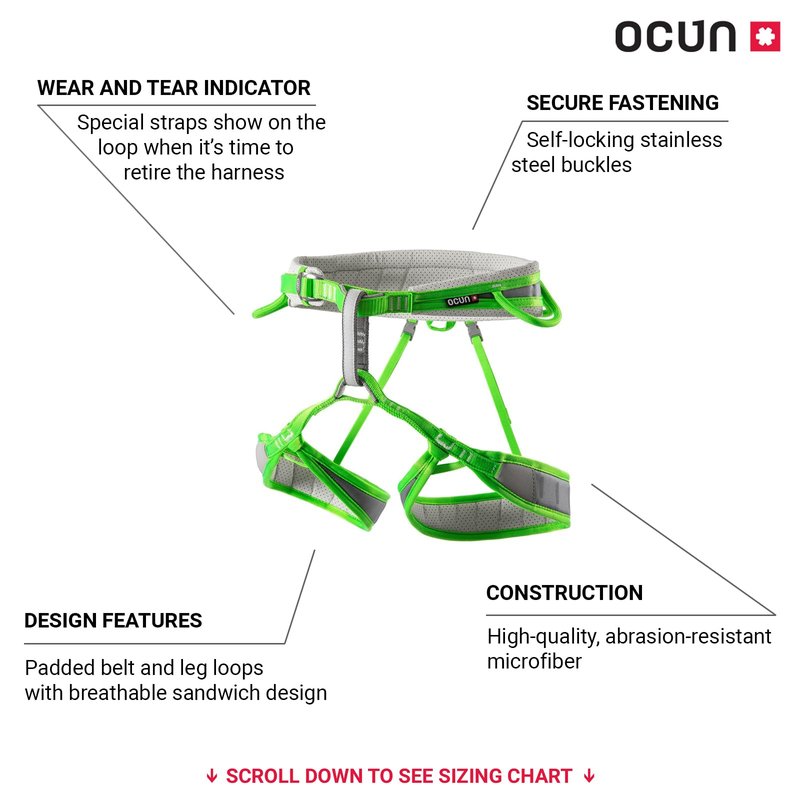 Ocun Neon Climbing Sport Harness I Lightweight Rock Climbing Harness, Green, Medium