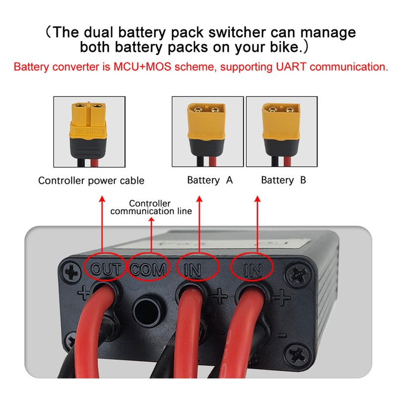 Dual Battery Pack Switch Balancer, 20v-72V Double Battery Discharge Converter Providing Lasting Power Parallel Battery Connector Cable for Electric Bike(40A)