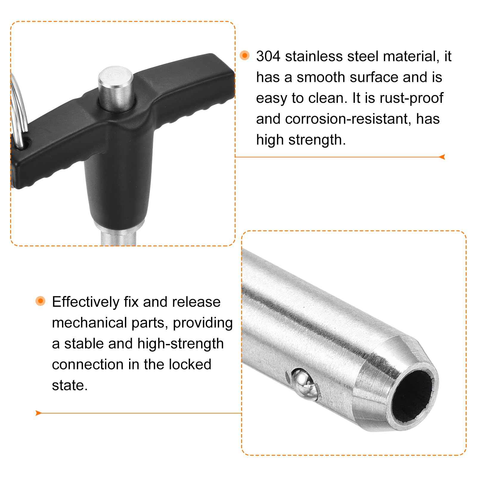 uxcell 2 Pcs T Handle Quick Release Pin, 1/4" x 2"(Dia. x L) 304 Stainless Steel Push-Button Quick Release Pin with Lanyard Cable for Audio Bimini Top Marine Hardware, Silver