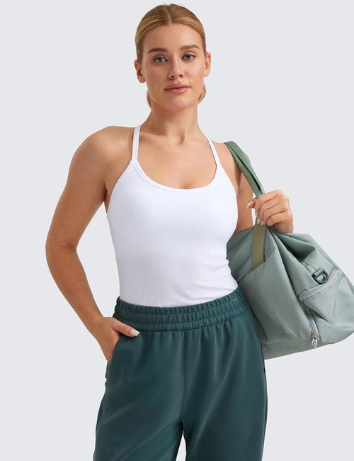 CRZ YOGA Seamless Workout Tank Top - Racerback Athletic Camisole with Built-In Bra for Women