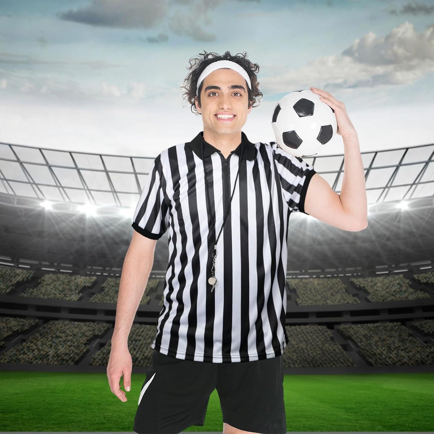 Syhood Referee Shirt Costume Men Women, Whistle Black and White Striped Football Soccer Official Ref Shirt Jersey