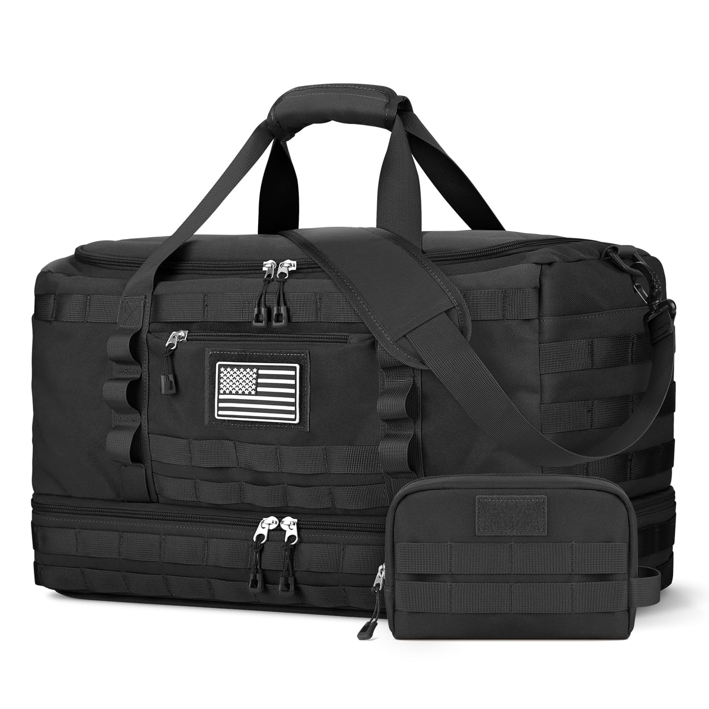Gym Bag for Men Women, Carry on Luggage 22x14x9 Airline Approved, Tactical Travel Duffle Bag with Toiletry Bag and Shoe Compartment, Weekender Overnight with Wet Pocket for Workout, Black