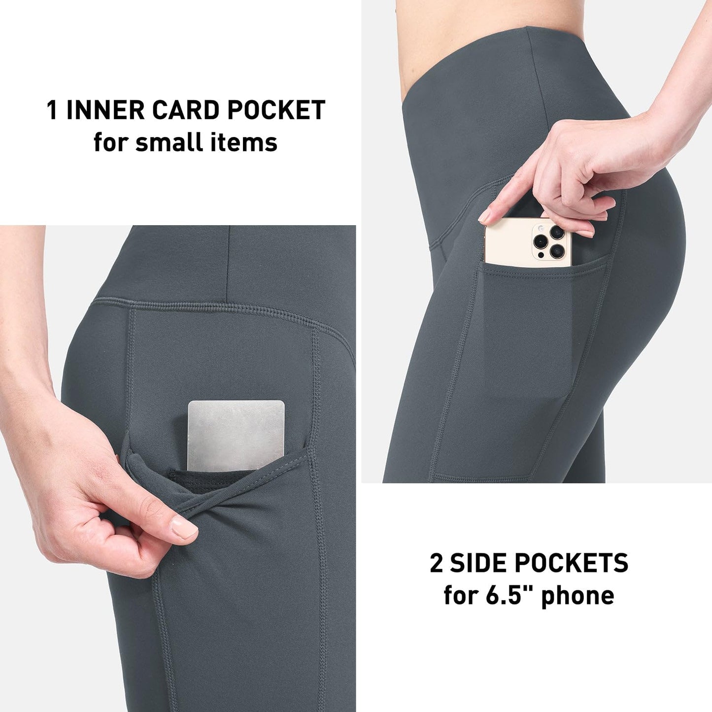 baleaf Fleece Lined Leggings Women Snow Waterproof Pants Thermal Warm Winter Yoga Cold Weather Gear with Pockets Dark Gray L