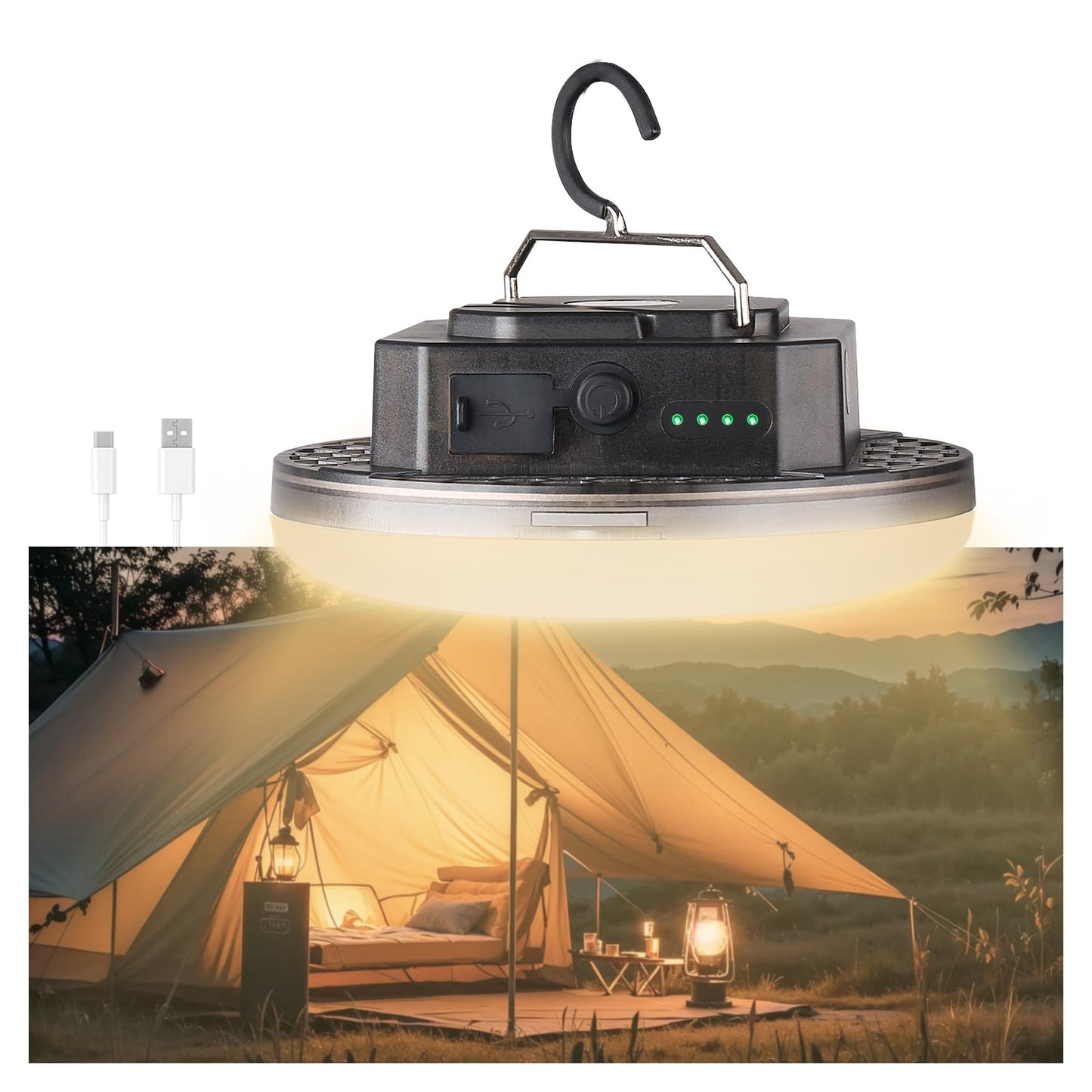 12000mAh (45W) Camping Hanging Tent Light Emergency Power Outage Lantern Home Use 5000LM 3 Modes IPX5 Waterproof Outdoor Walking Rock Climbing Work Rechargeable Camping Light