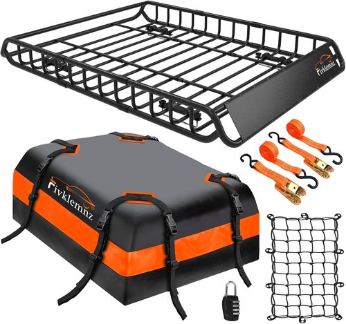 FIVKLEMNZ Rooftop Cargo Carrier - Waterproof Roof Bag for All Vehicles | Includes Anti-Slip Mat & Straps