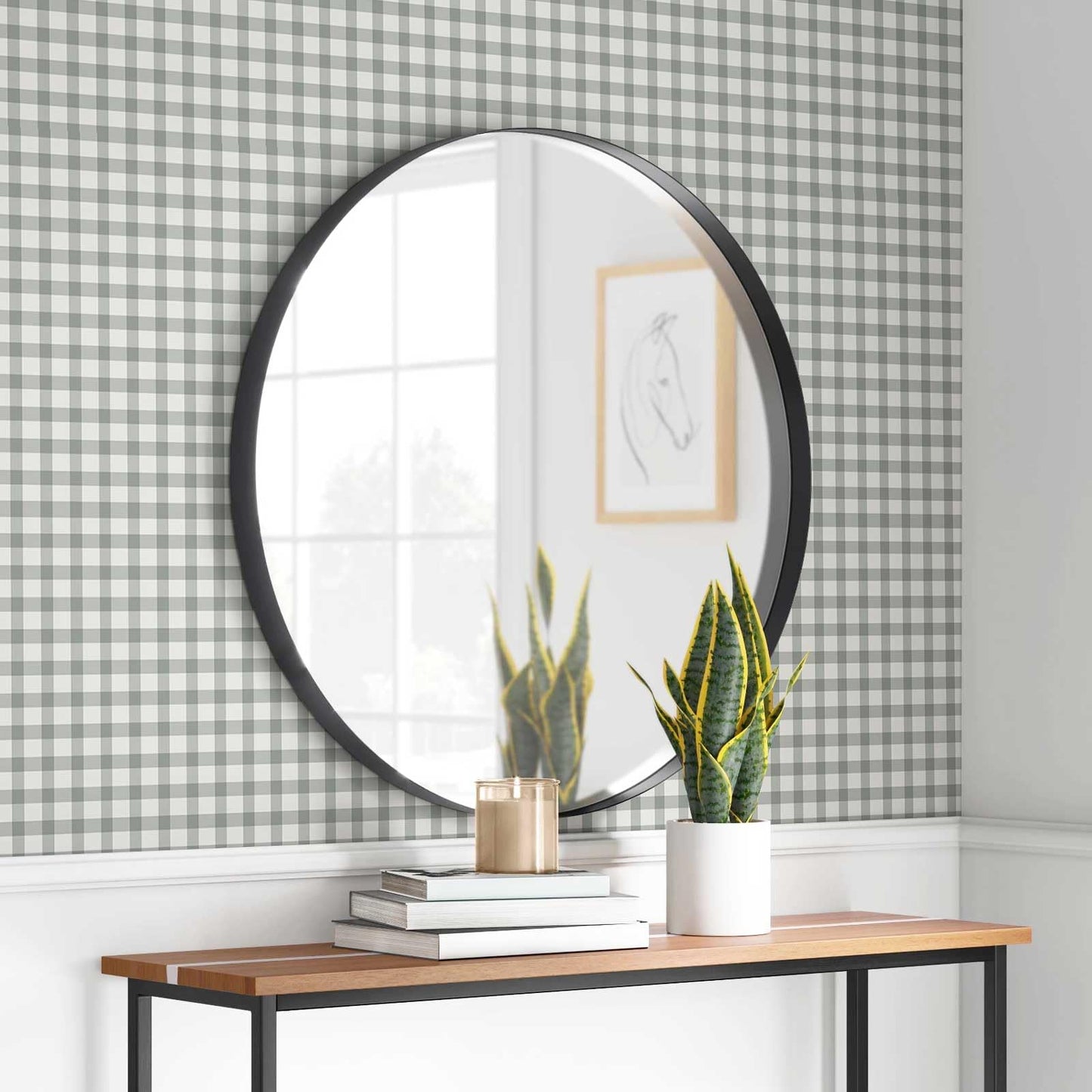 YXTII 17.3"×78.7" Plaid Wallpaper Stick and Peel, Striped Farmhouse Self Adhesive Contact Paper Wallpaper for Bathroom Bedroom Nursery Shelf Drawer Liner