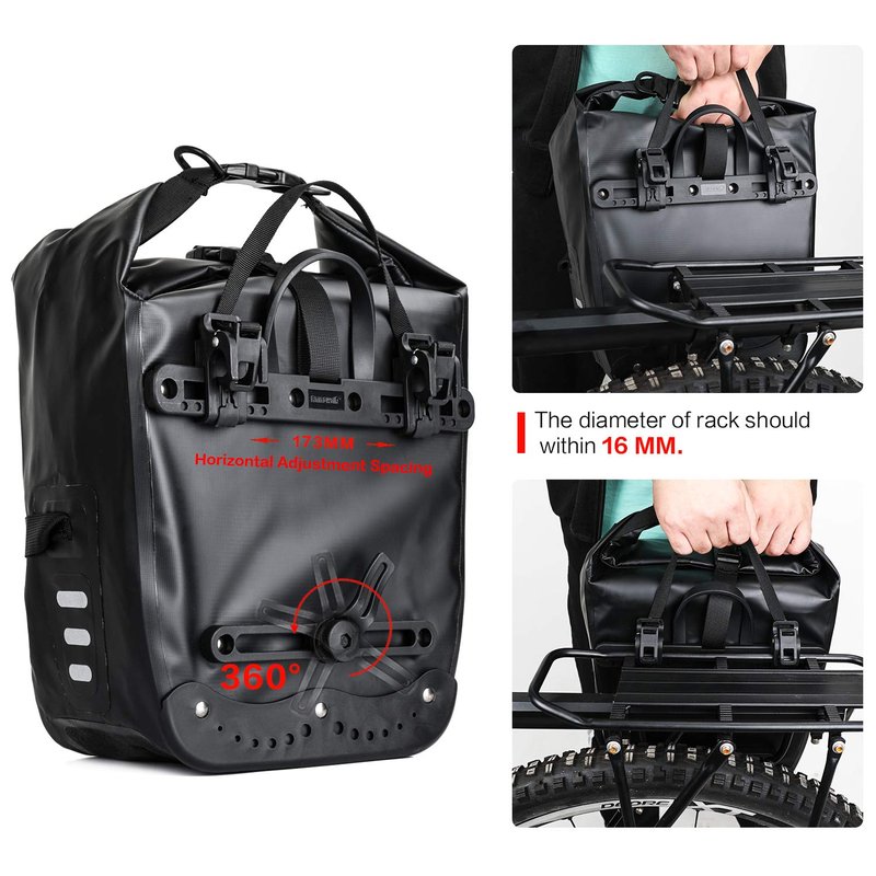 Rhinowalk 20L Bike Bag Waterproof Bicycle Pannier Rear Seat Bag for Cycling Bicycling Traveling Riding, Black