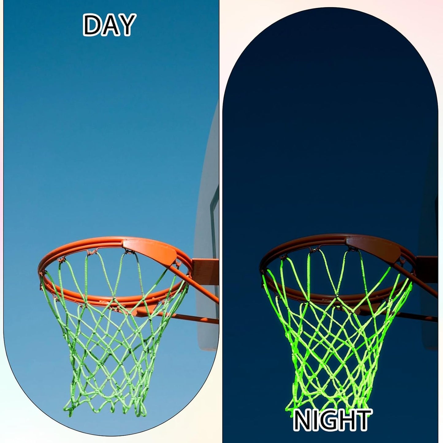 Skiennix Nightlight Basketball Net - Portable Luminous Nylon Net for All Weather | 12 Loops