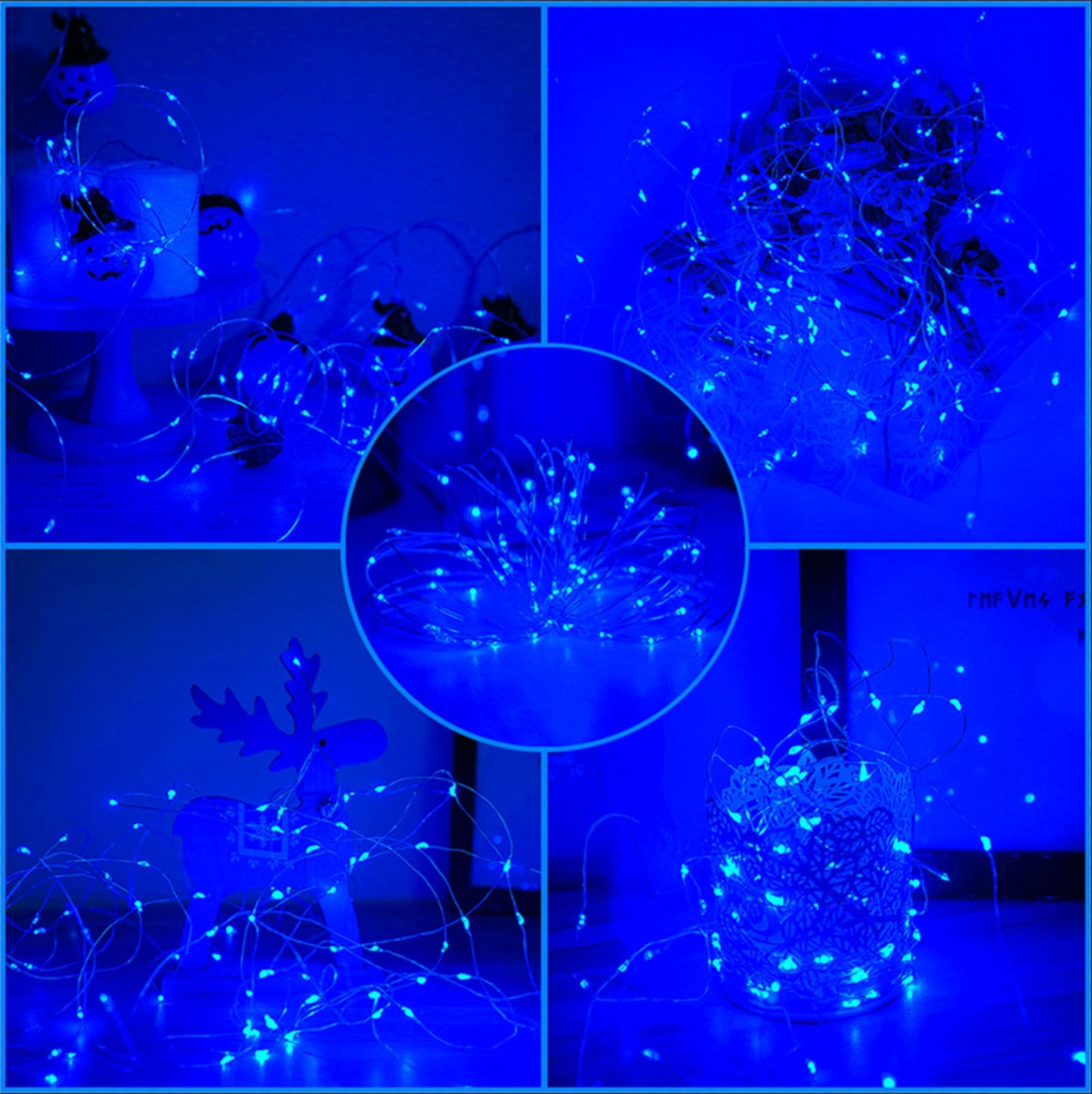 YAOZHOU Blue Solar Christmas String Lights Outdoor Waterproof, 2Pack Total 200Led 66Ft 8 Modes Copper Fairy Lights for Halloween Garden, Patio, Fence, Balcony, Outdoors